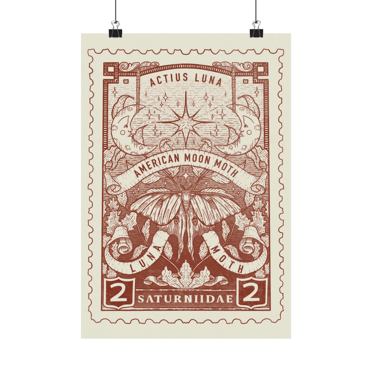 11" x 16" Luna Moth Vintage-Style Stamp Poster Print