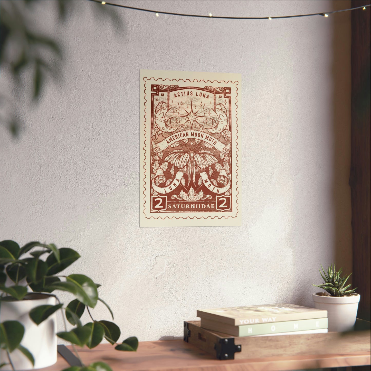 11" x 16" Luna Moth Vintage-Style Stamp Poster Print