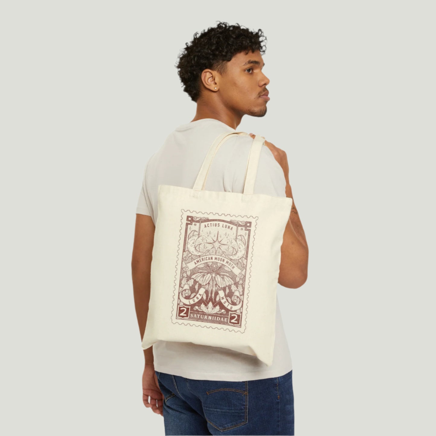 Luna Moth Vintage-Style Stamp Canvas Tote Bag