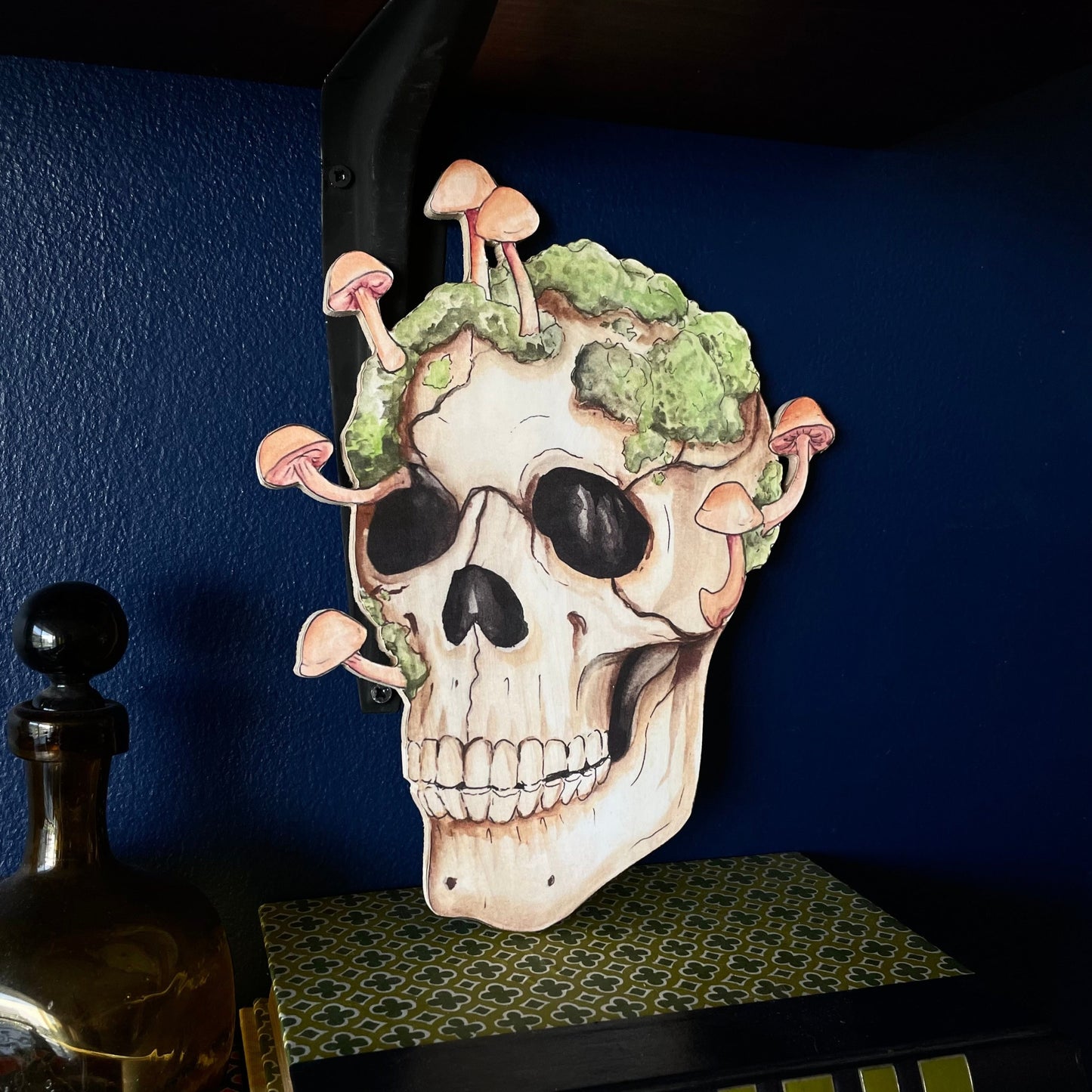 Hand-Cut Wooden Mushroom Skull Print