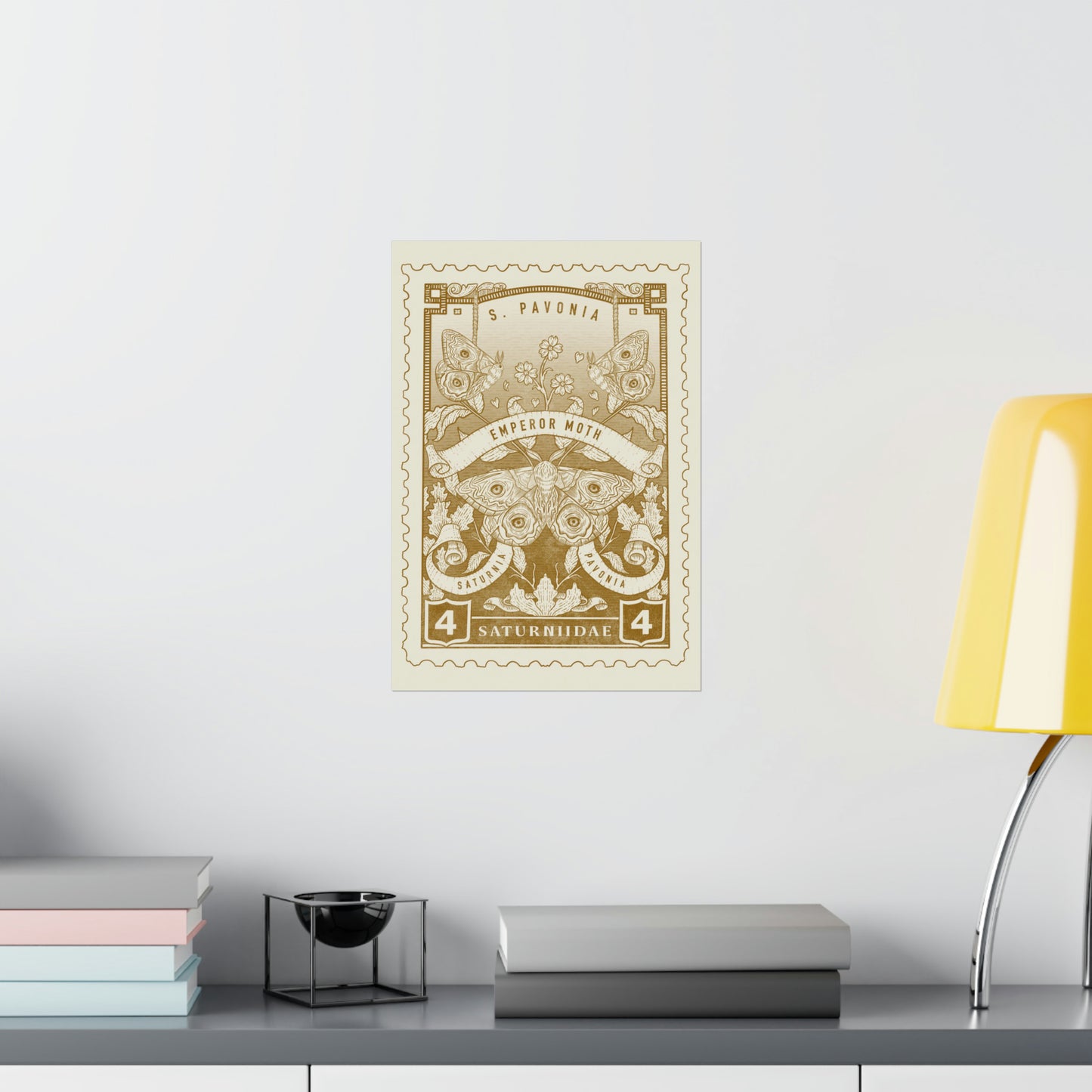 11" x 16" Emperor Moth Vintage-Style Stamp Poster Print