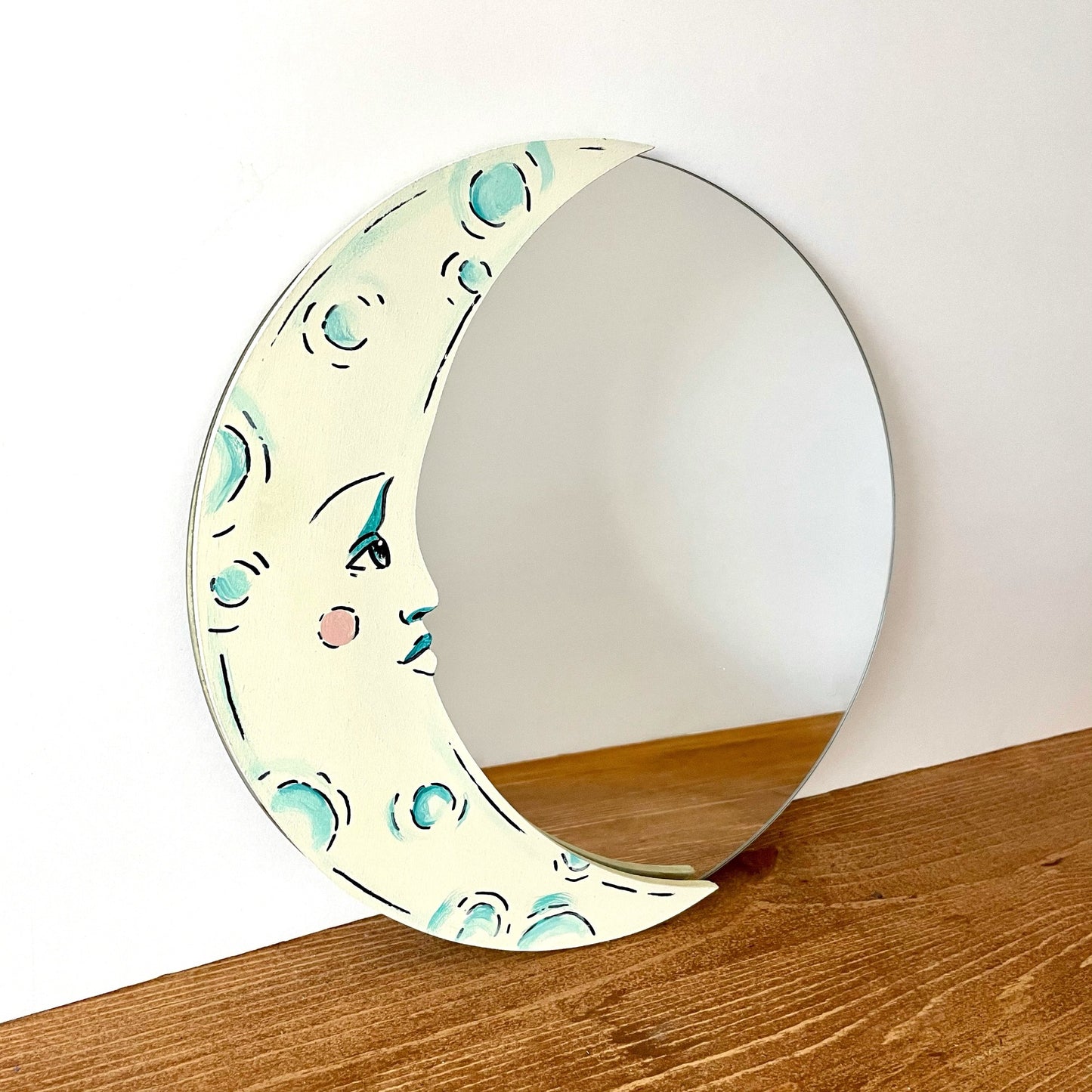 Hand-Painted 10" Moon Face Mirror