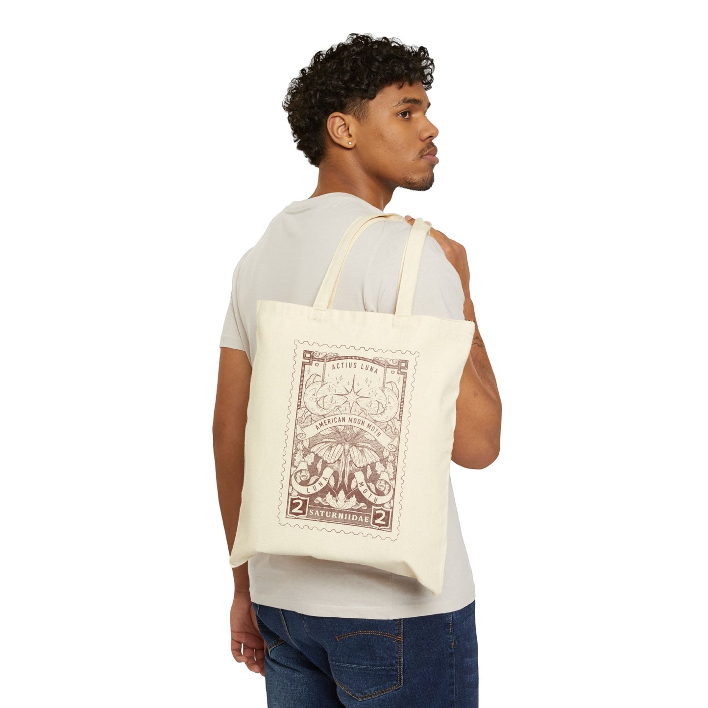 Luna Moth Vintage-Style Stamp Canvas Tote Bag