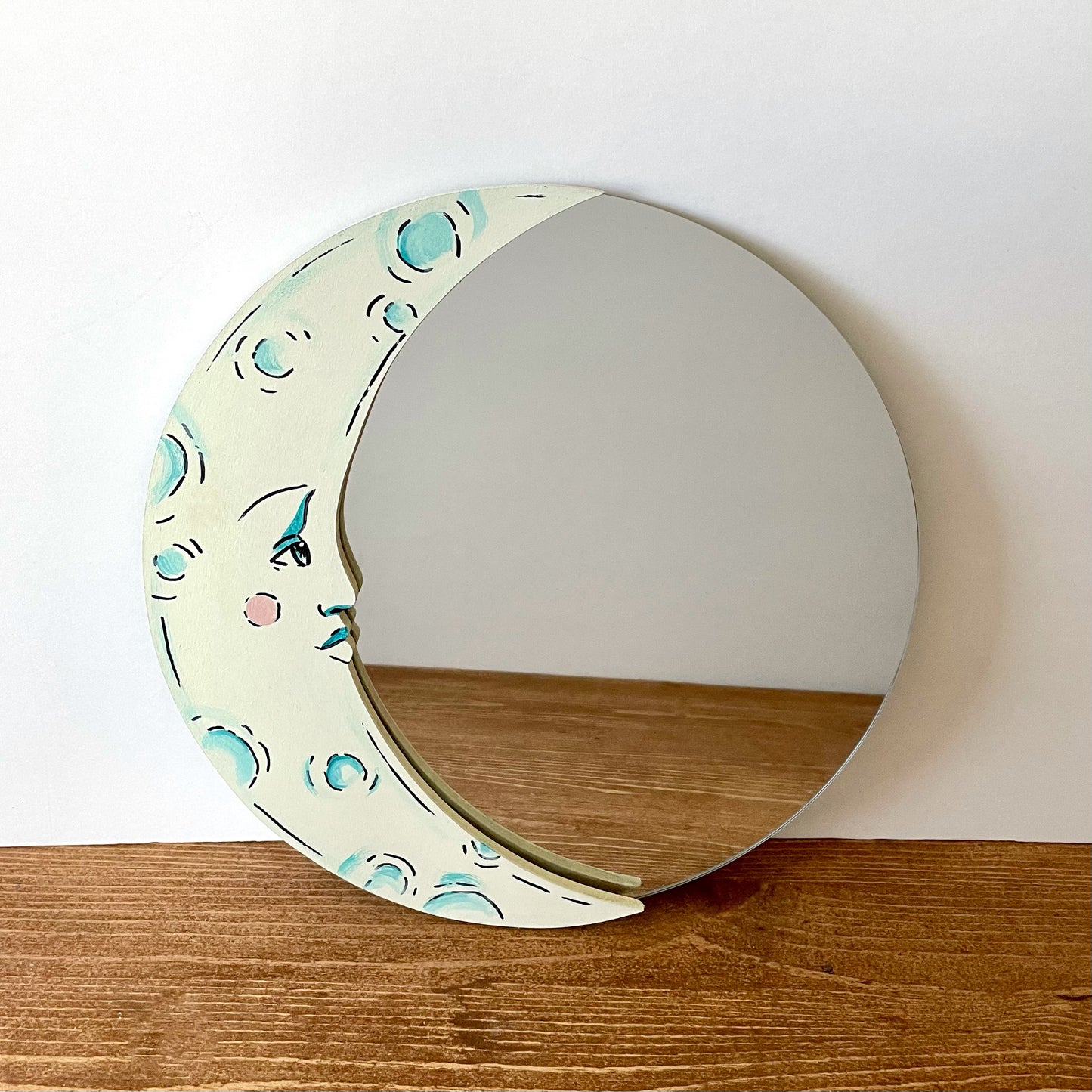 Hand-Painted 10" Moon Face Mirror