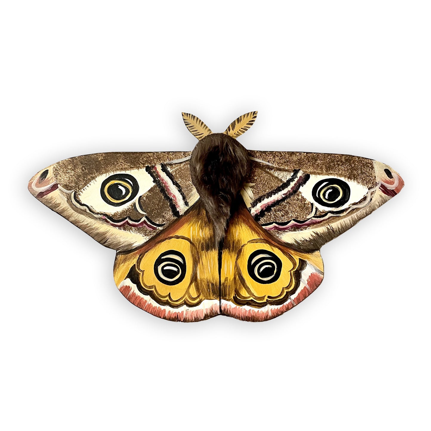 Hand-Painted Emperor Moth with Faux Fur Body