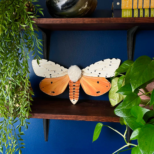 Hand-Painted Salt Marsh Moth with Faux Fur