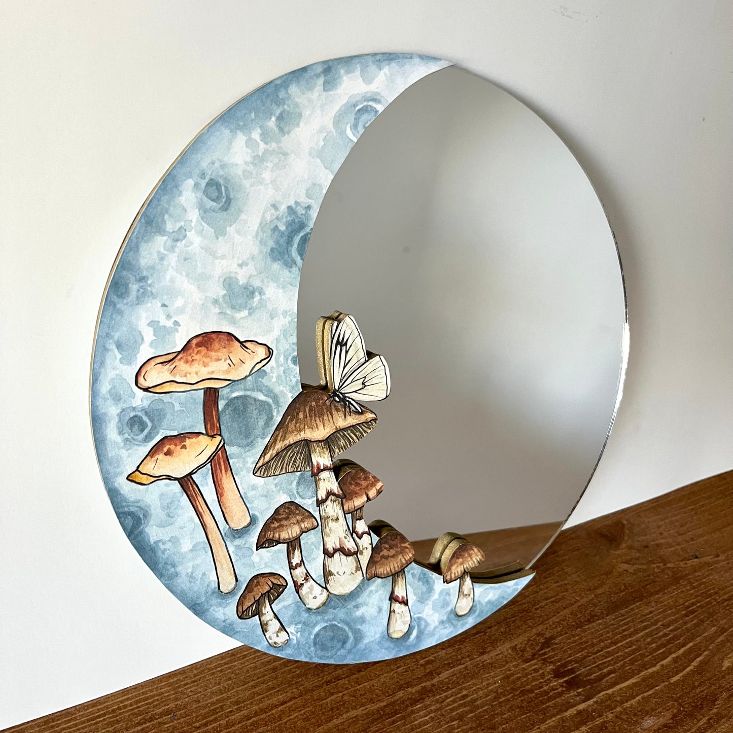 10" Mushroom Moon Mirror Watercolor Print