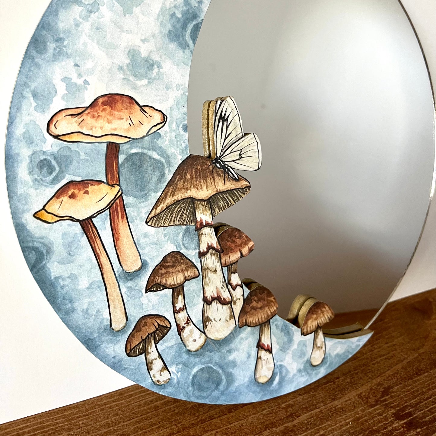 10" Mushroom Moon Mirror Watercolor Print