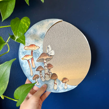 10" Mushroom Moon Mirror Watercolor Print