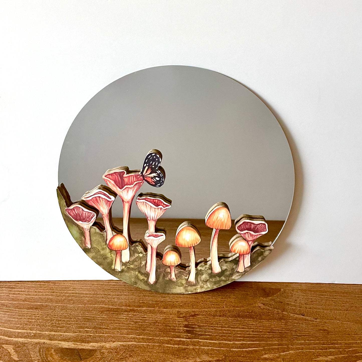 10" Mushroom and Butterfly Mirror Watercolor Print