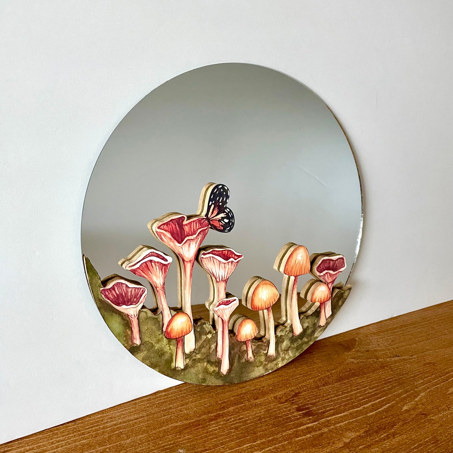 10" Mushroom and Butterfly Mirror Watercolor Print