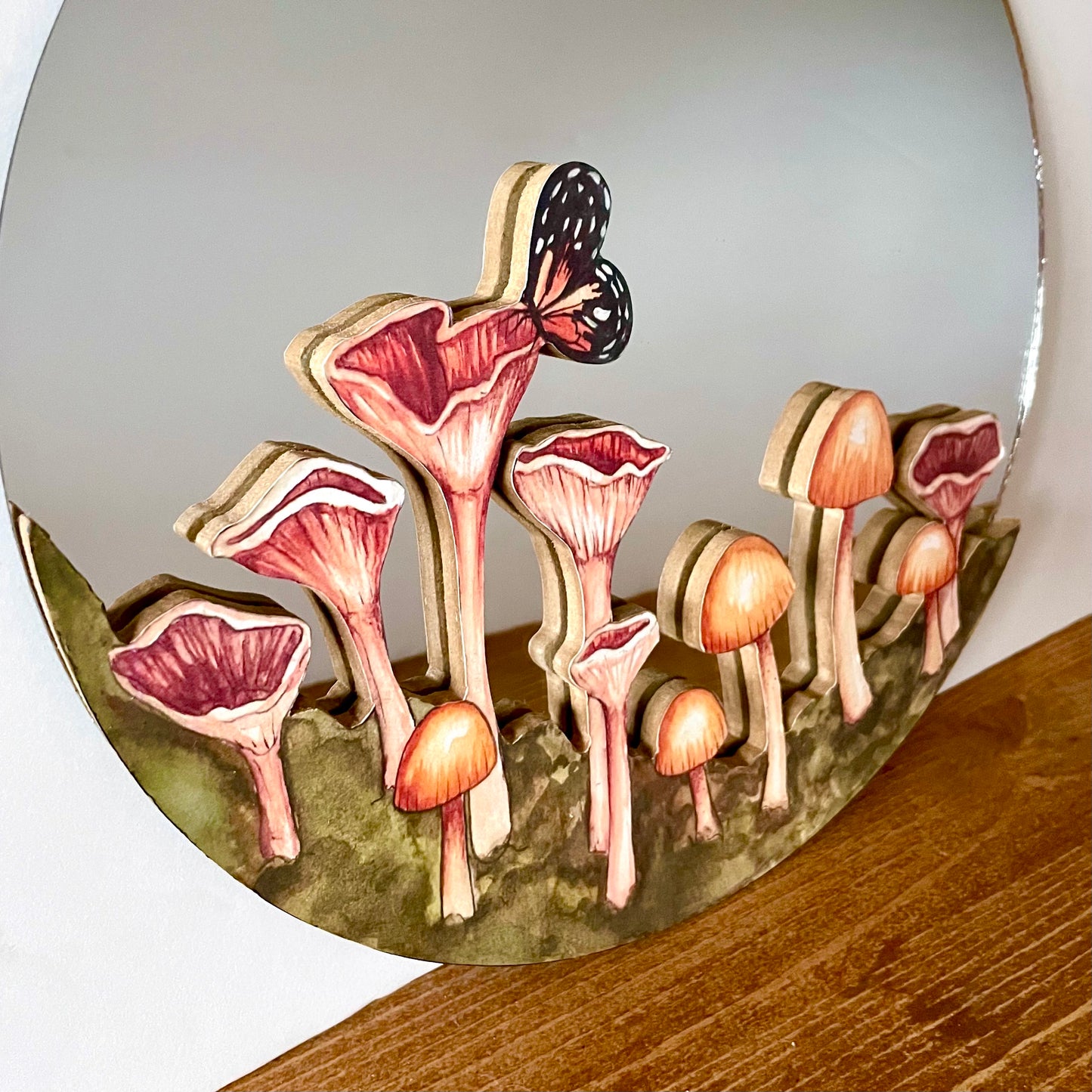 10" Mushroom and Butterfly Mirror Watercolor Print