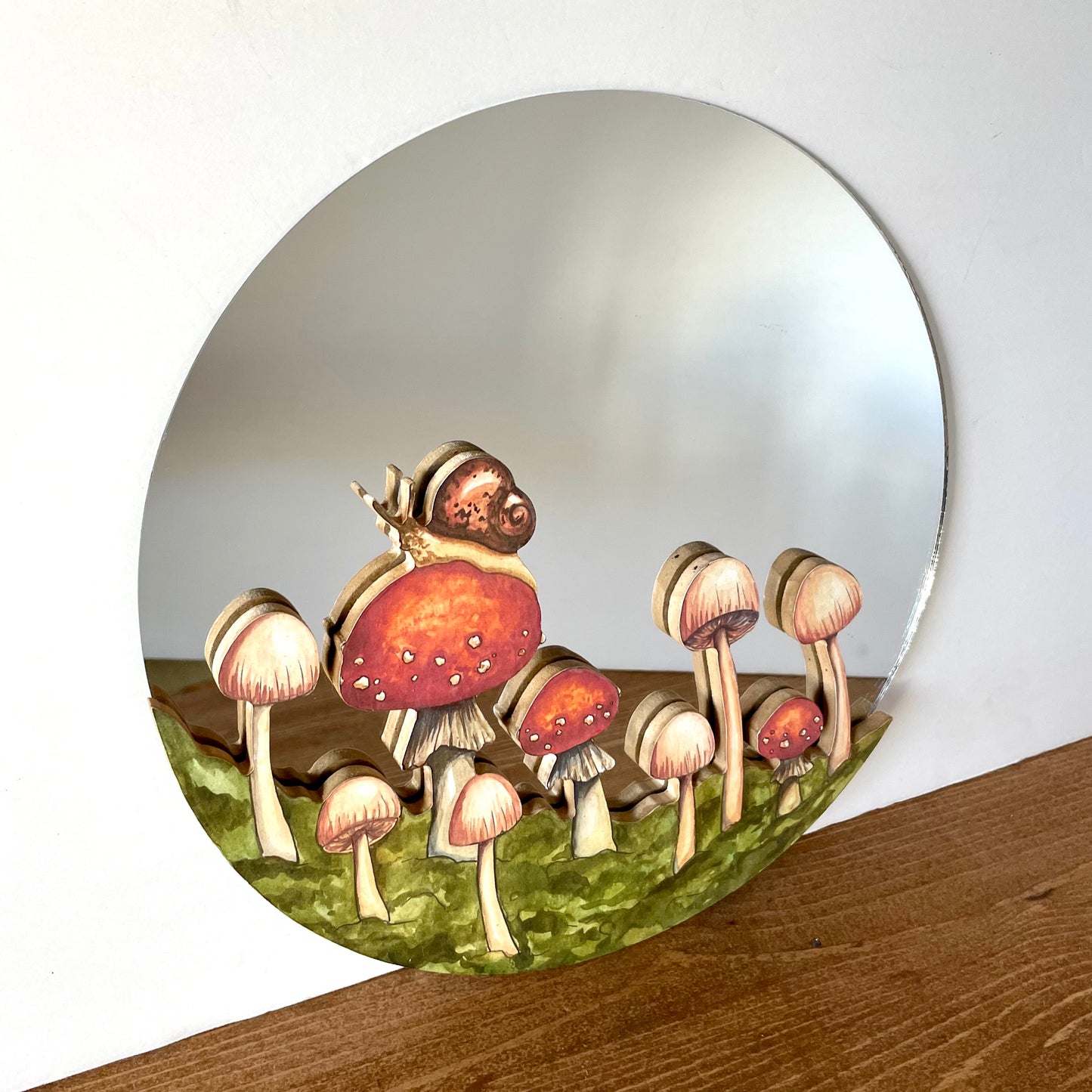 10" Mushroom and Snail Mirror Watercolor Print