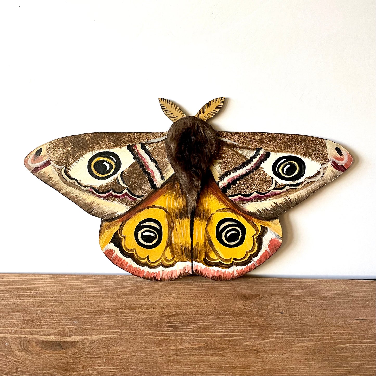 Hand-Painted Emperor Moth with Faux Fur Body