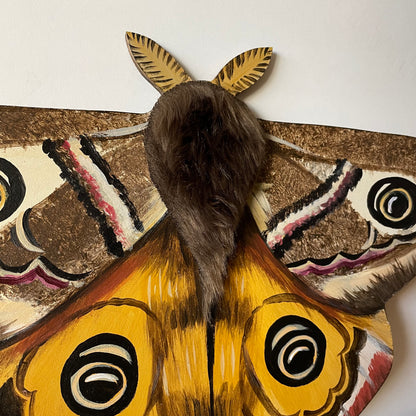 Hand-Painted Emperor Moth with Faux Fur Body