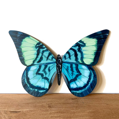 Hand-Painted Blue Brush-Footed Butterfly Wood Cutout