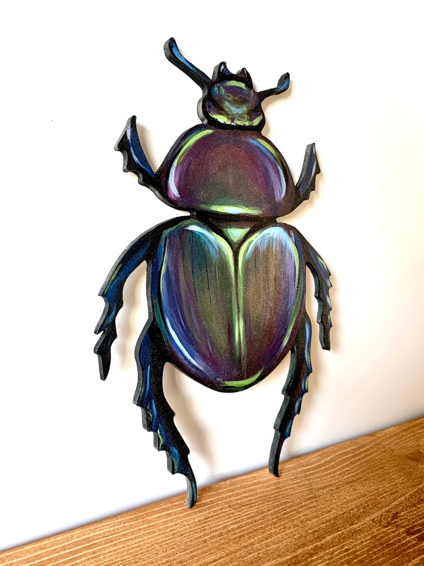 Hand-Painted Scarab Beetle Wood Cutout