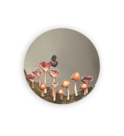 10" Mushroom and Butterfly Mirror Watercolor Print