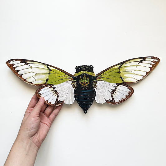 Handmade Green Cicada Print Wood Cutout