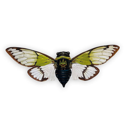 Handmade Green Cicada Print Wood Cutout