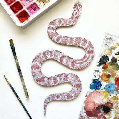 Handmade Pink Corn Snake Print Wood Cutout