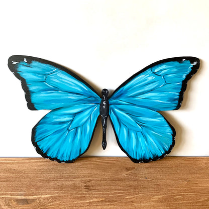 Hand-Painted Blue Morpho Butterfly Wood Cutout